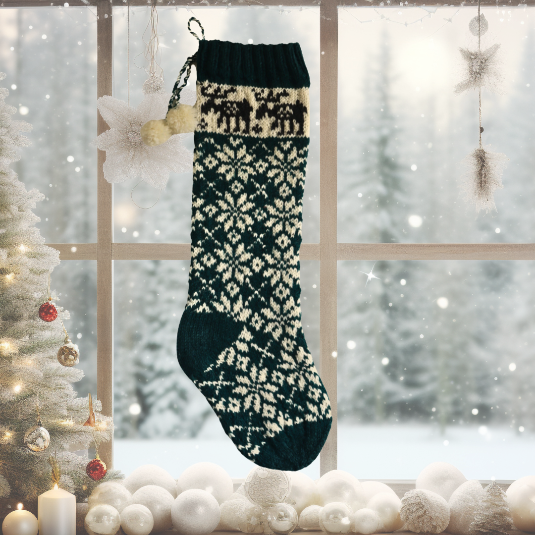 Moose Snowflake Christmas Stocking