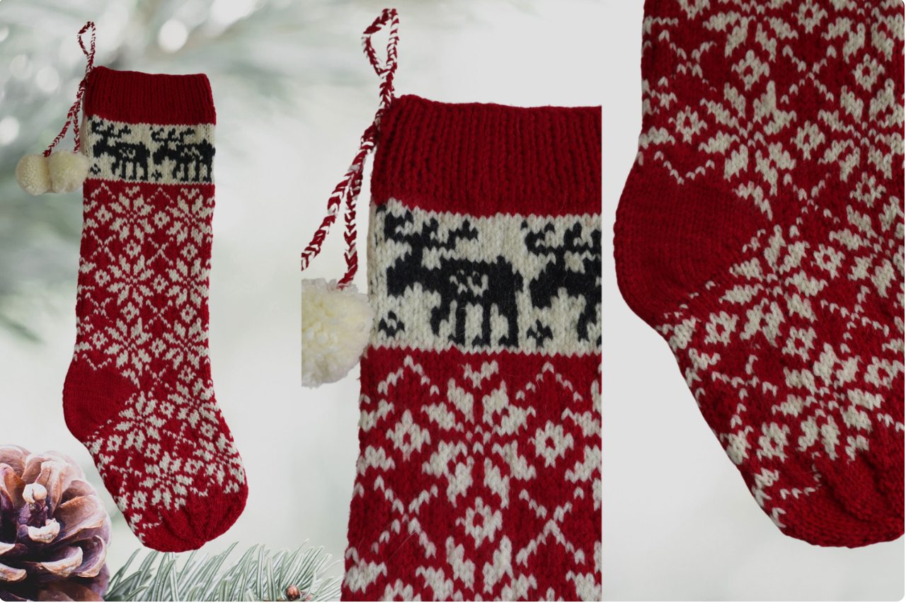 Moose Snowflake Christmas Stocking