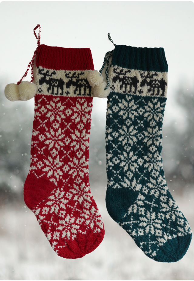 Moose Snowflake Christmas Stocking