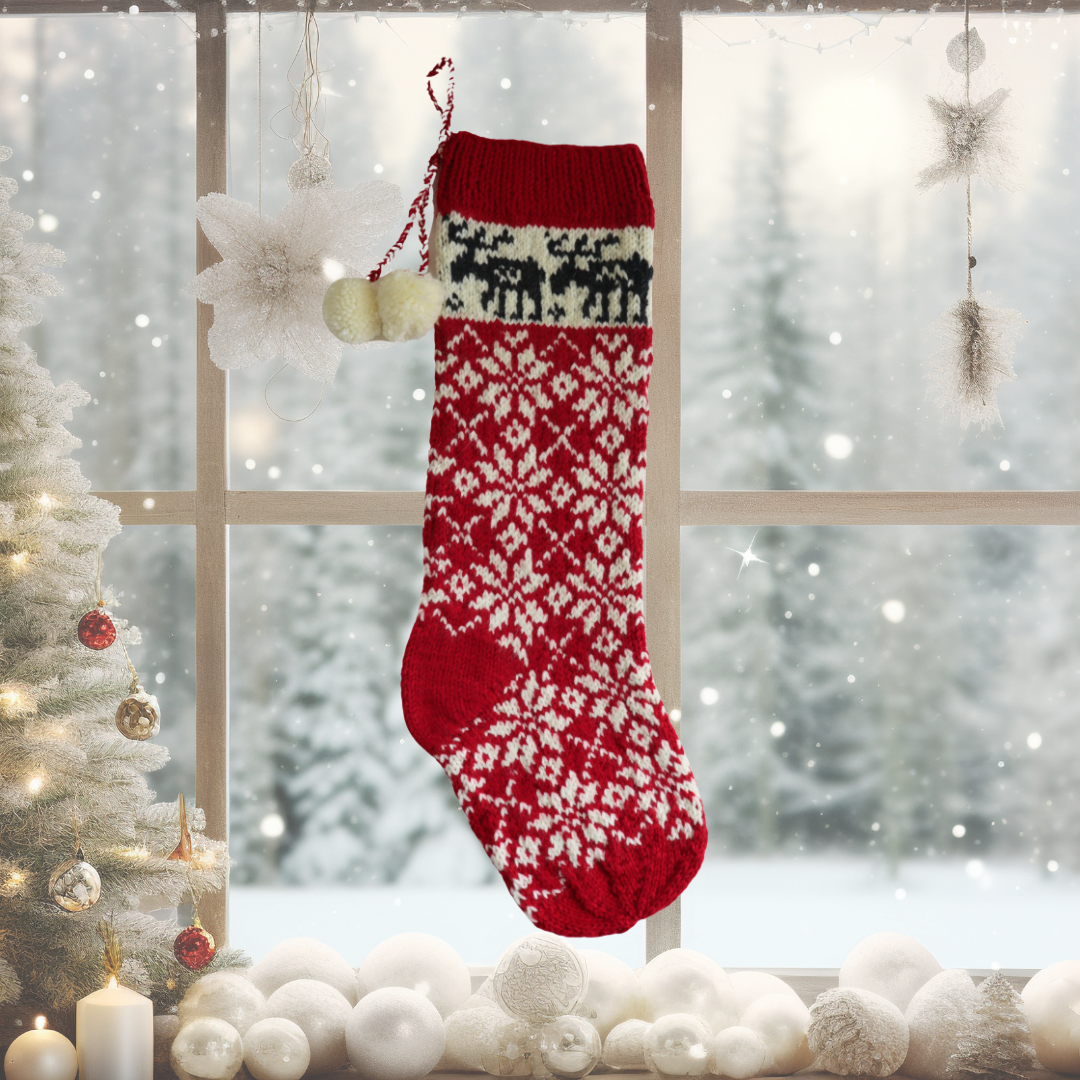 Moose Snowflake Christmas Stocking