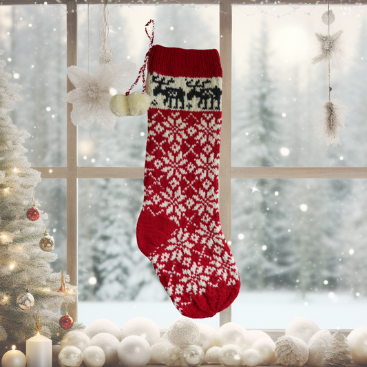 Moose Snowflake Christmas Stocking