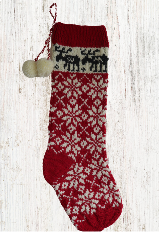 Moose Snowflake Christmas Stocking