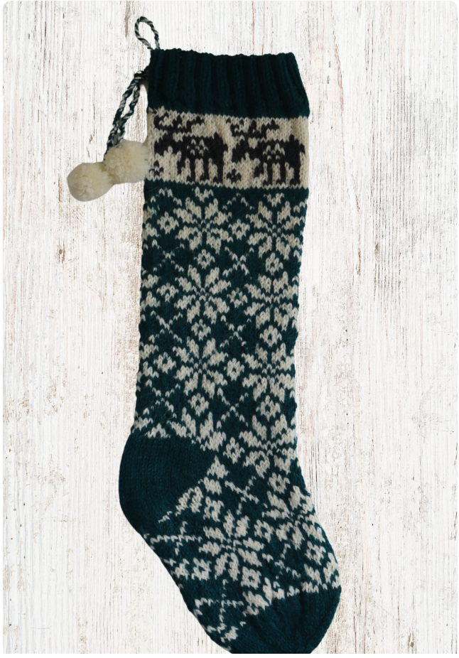 Moose Snowflake Christmas Stocking