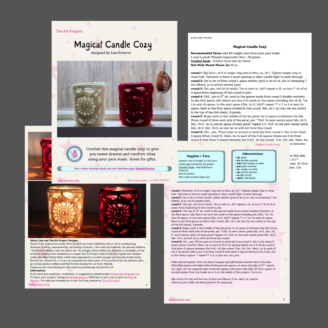 Crochet Star Granny Square Candle Cozy Pattern